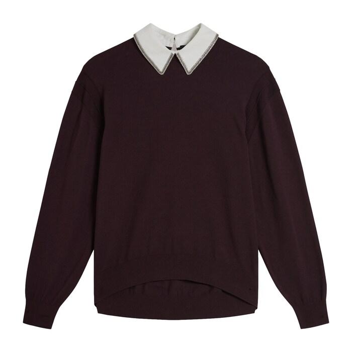 women navy mockable jumper with embellished collar