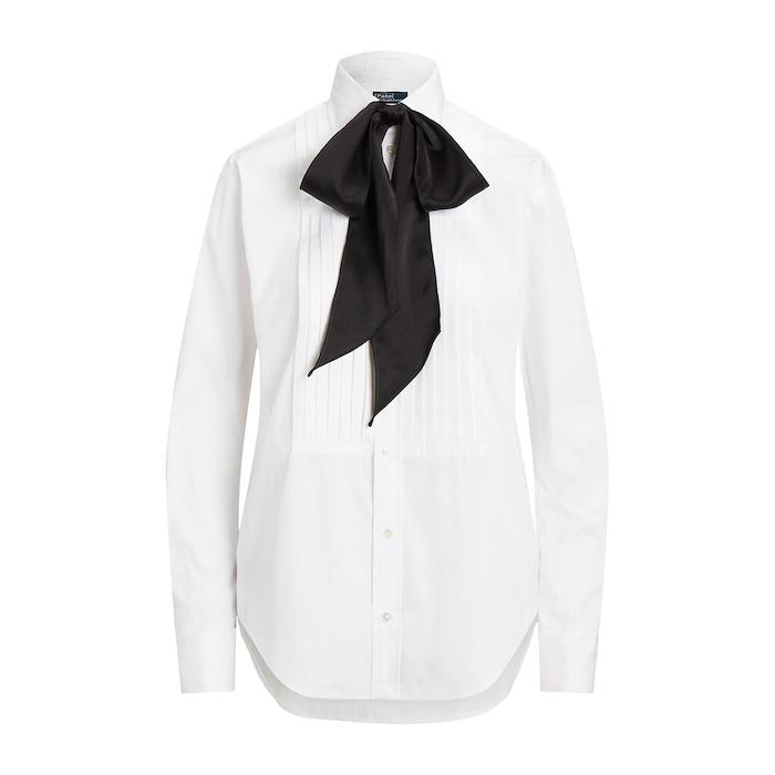 women white classic fit necktie tuxedo shirt