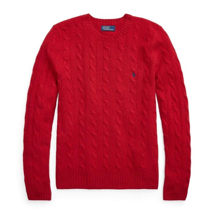 women red cable-knit wool-cashmere sweater