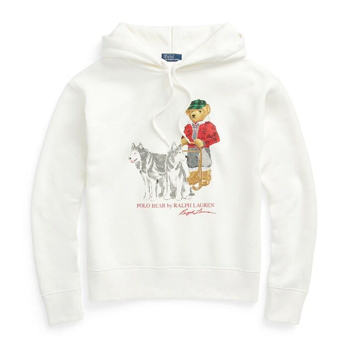 women white polo bear fleece hoodie