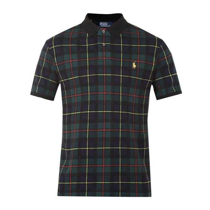 men green contrast coloured tartan checks polo