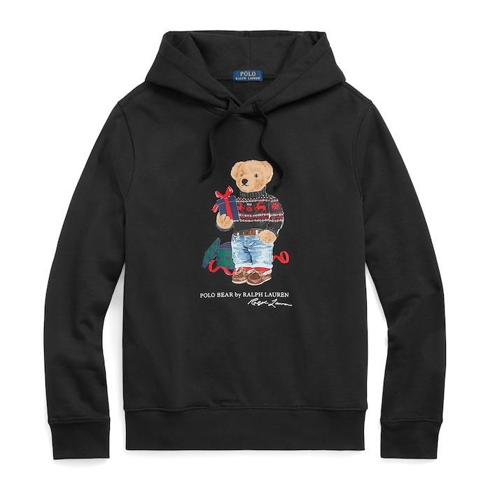 men black polo bear fleece hoodie