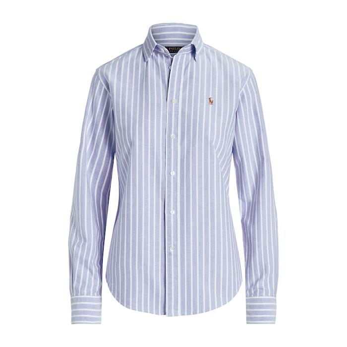 women blue classic fit striped oxford shirt