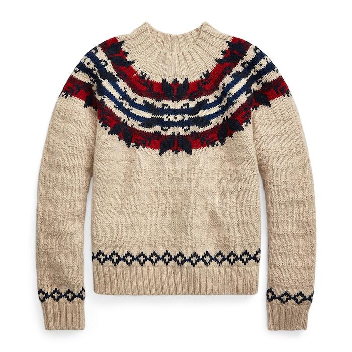 women cream fair isle wool-blend sweater