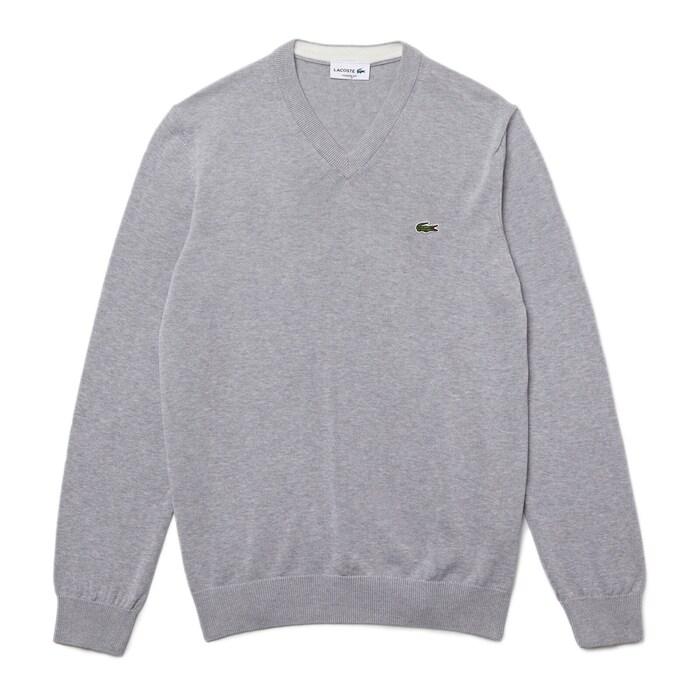 men grey v-neck organic cotton sweater