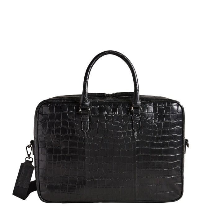 men black croc effect leather document bag