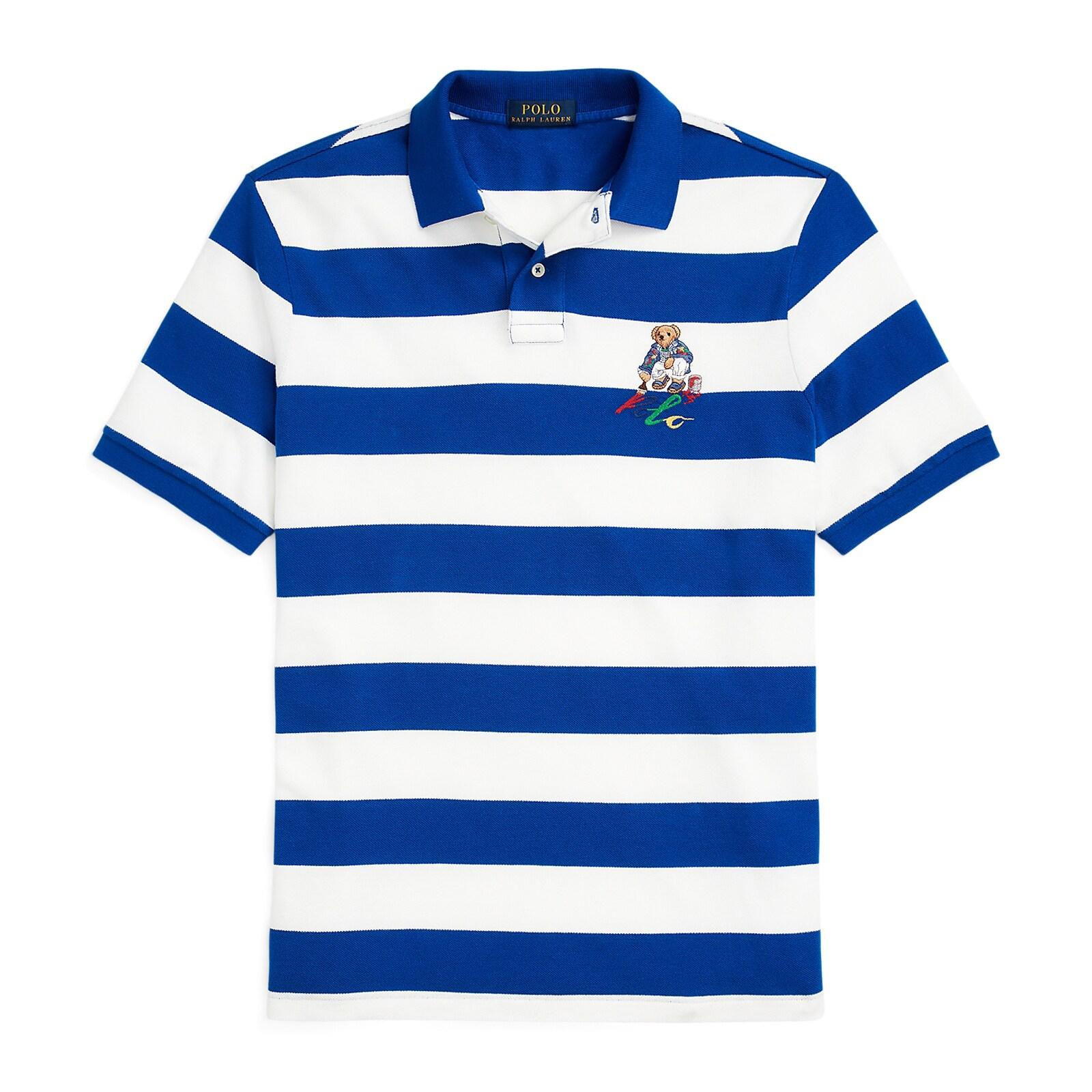 men blue classic fit polo bear mesh polo shirt