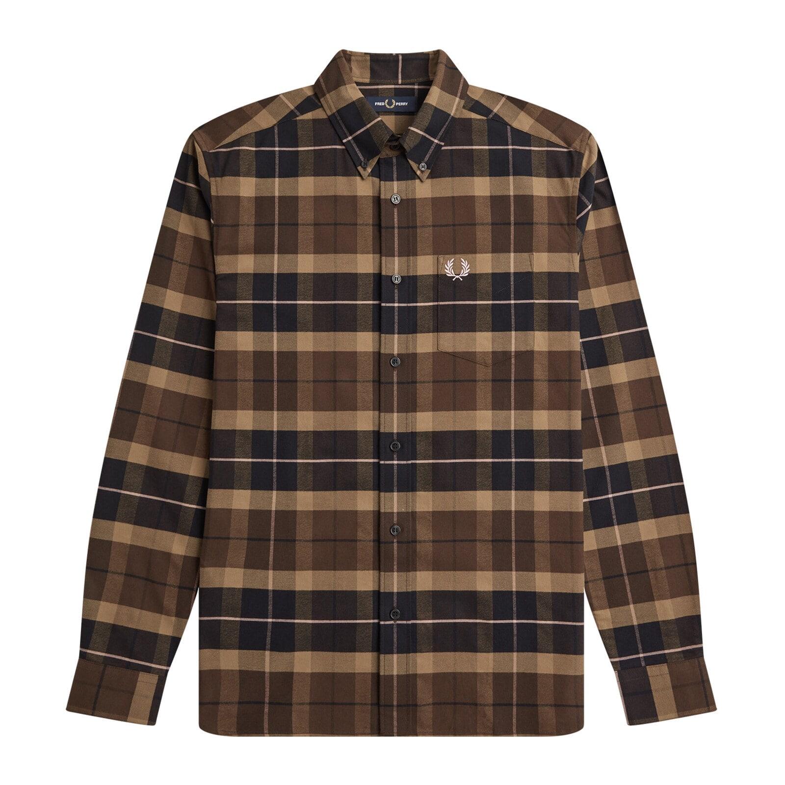 men dark brown brushed tartan shirt