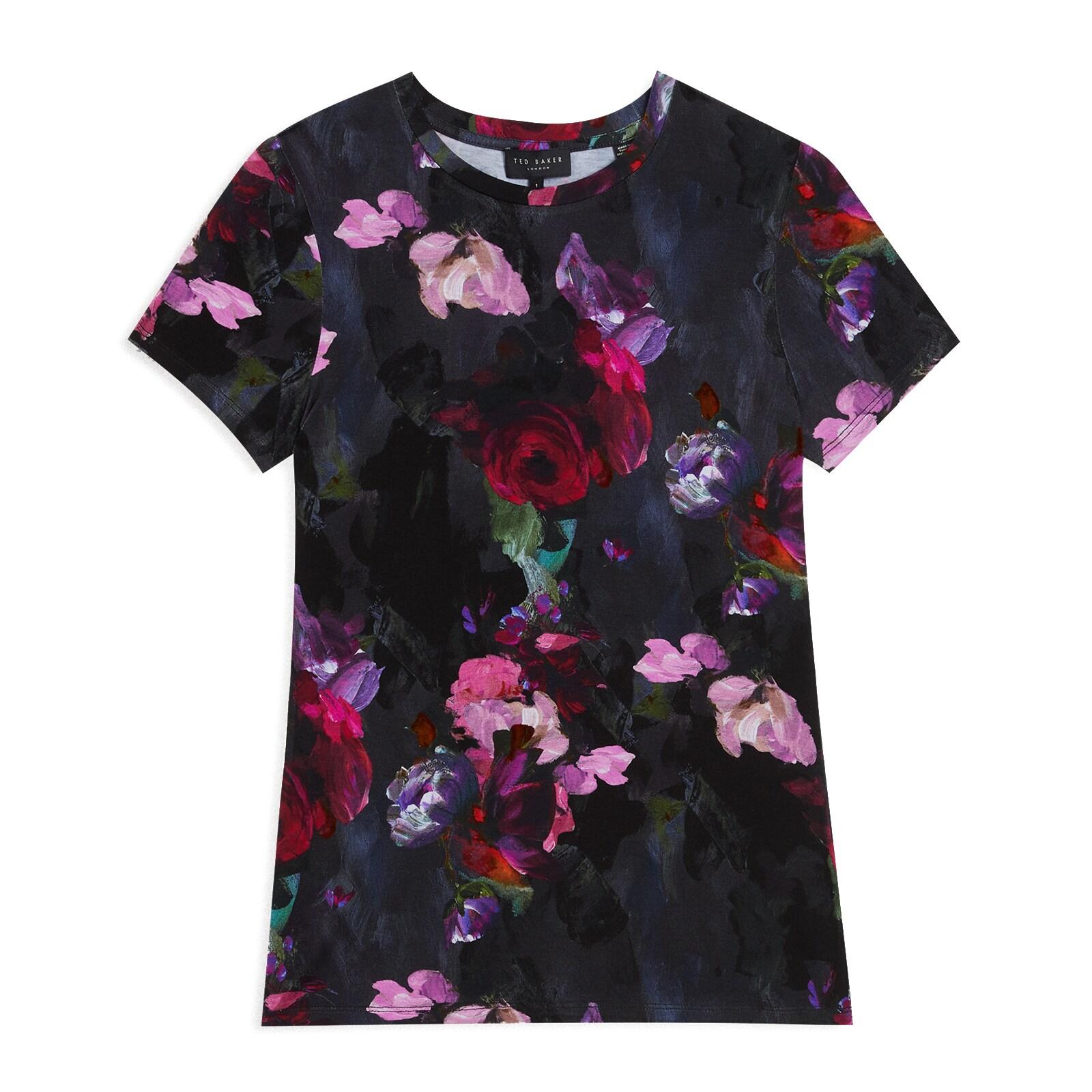 women black painted floral print fitted t-shirt