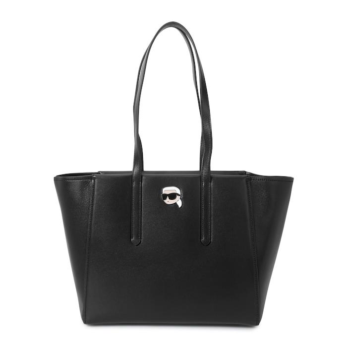 women black k/ikonik 2.0 leather karl pin tote bag