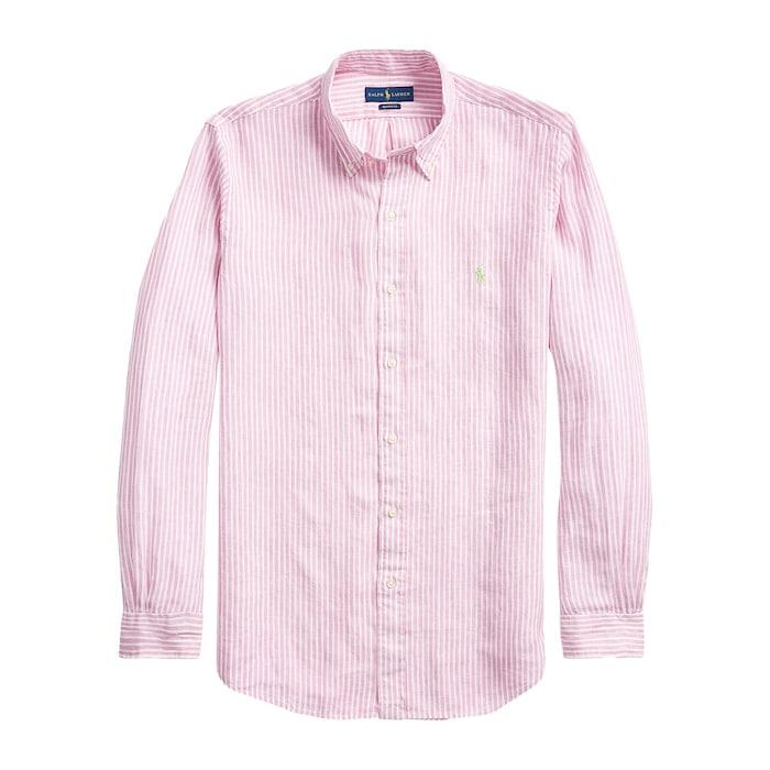 men pink classic fit striped shirt