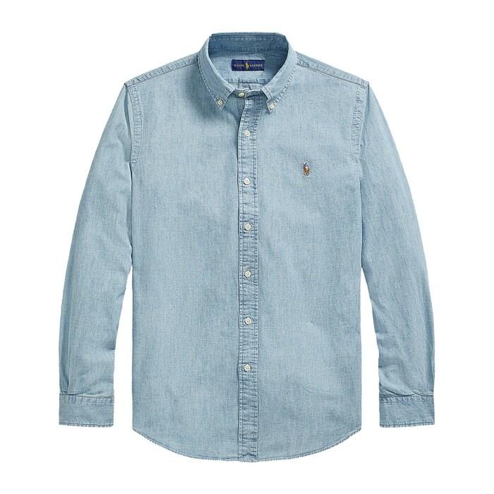 men light blue custom fit chambray shirt