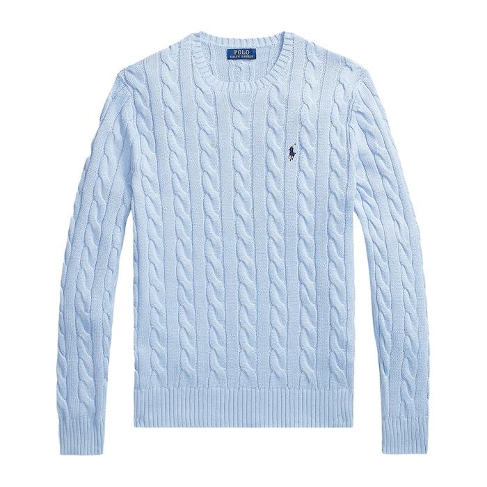 men blue cable-knit cotton sweater