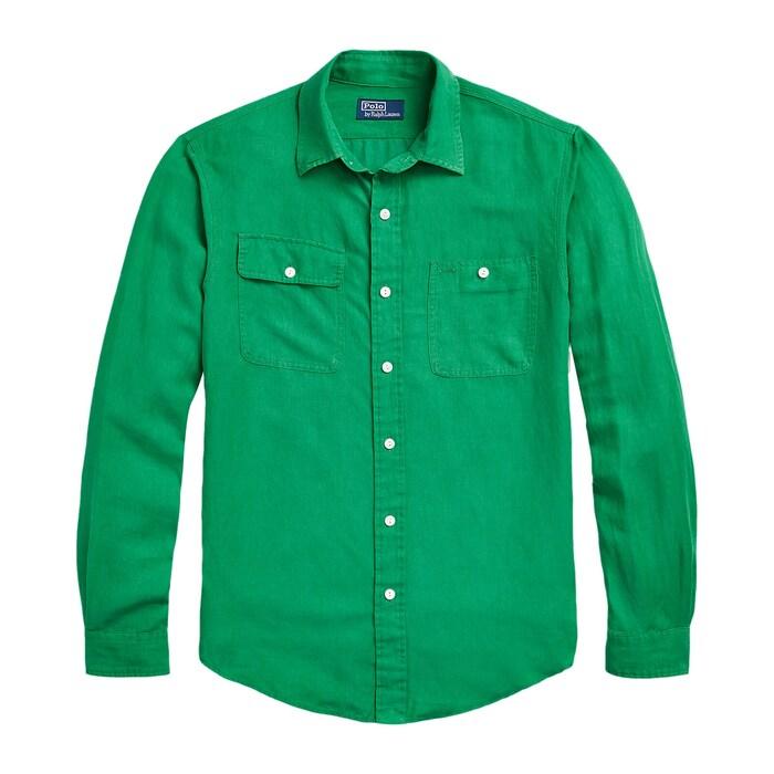 men green classic fit linen-silk workshirt