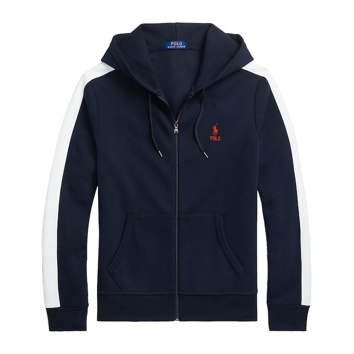 men navy double-knit mesh full-zip hoodie