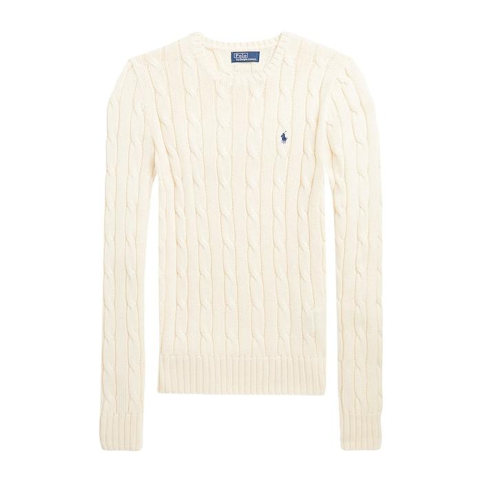 women natural cable-knit cotton crewneck sweater