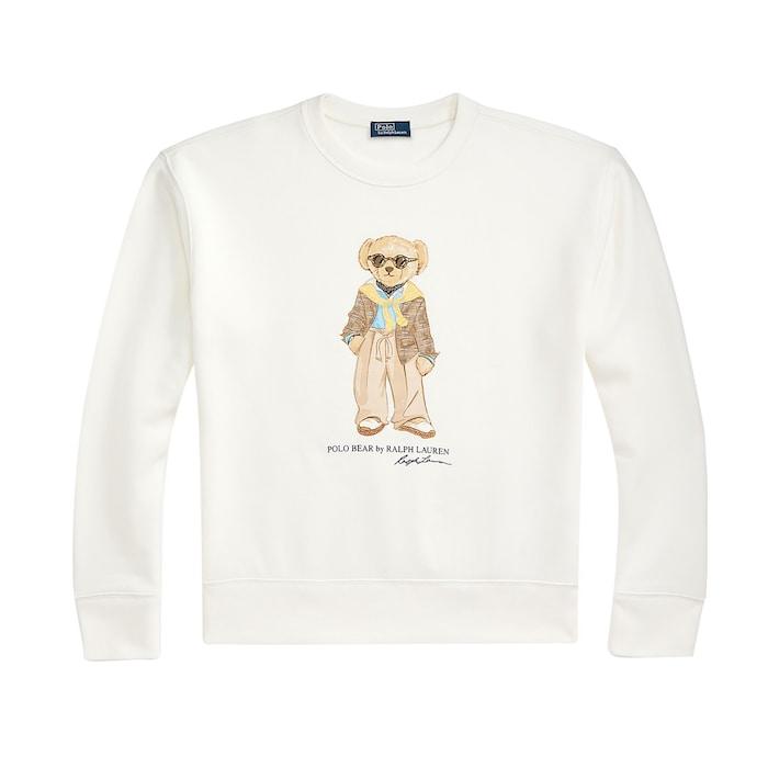 women white polo bear fleece crewneck sweatshirt