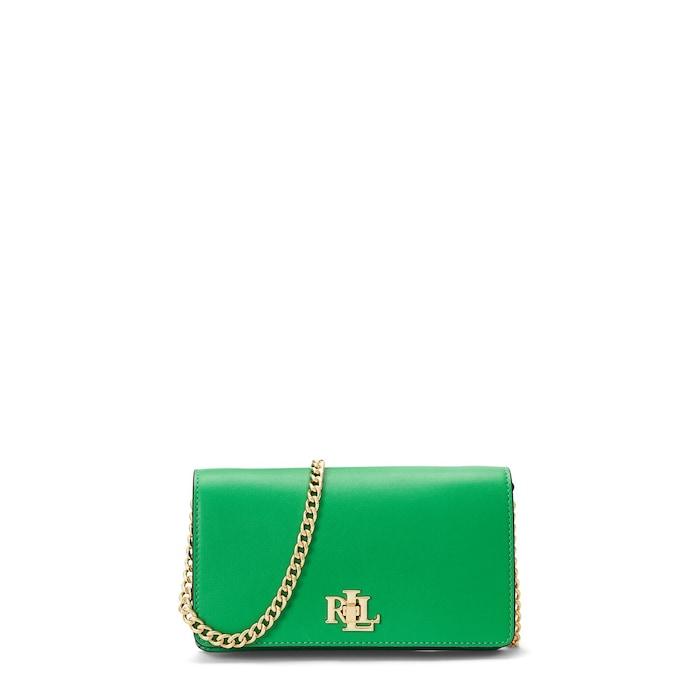 women green leather crossbody turn-lock tech case