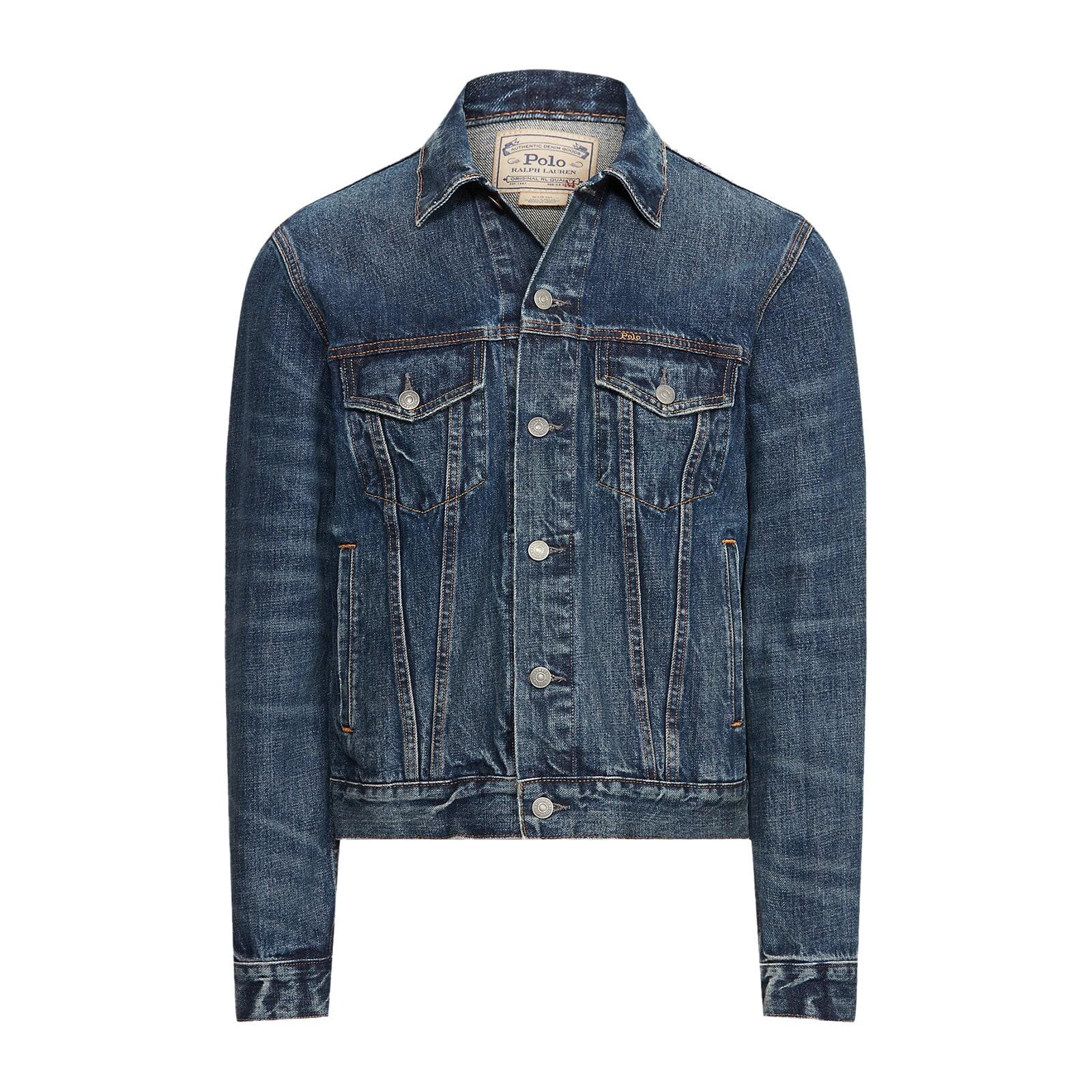 men blue faded denim trucker jacket