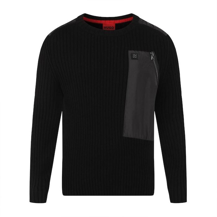 men black nylon trims knit pullover