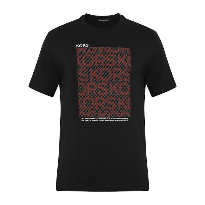 men black mesh kors block print t-shirt