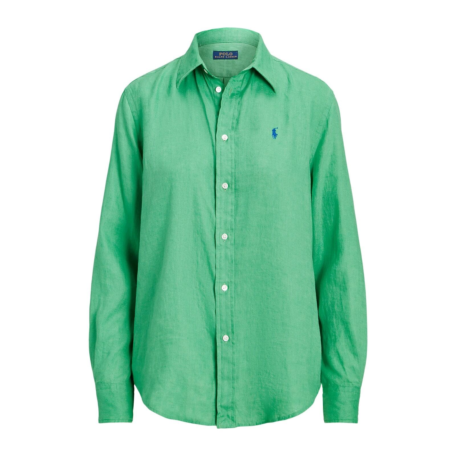 women green relaxed fit linen shirt