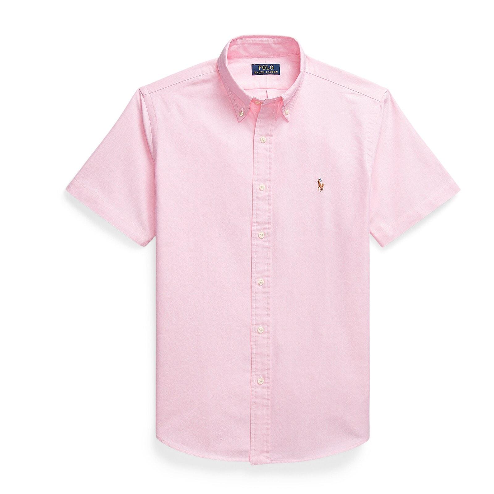 men pink custom fit short sleeves formal shirts