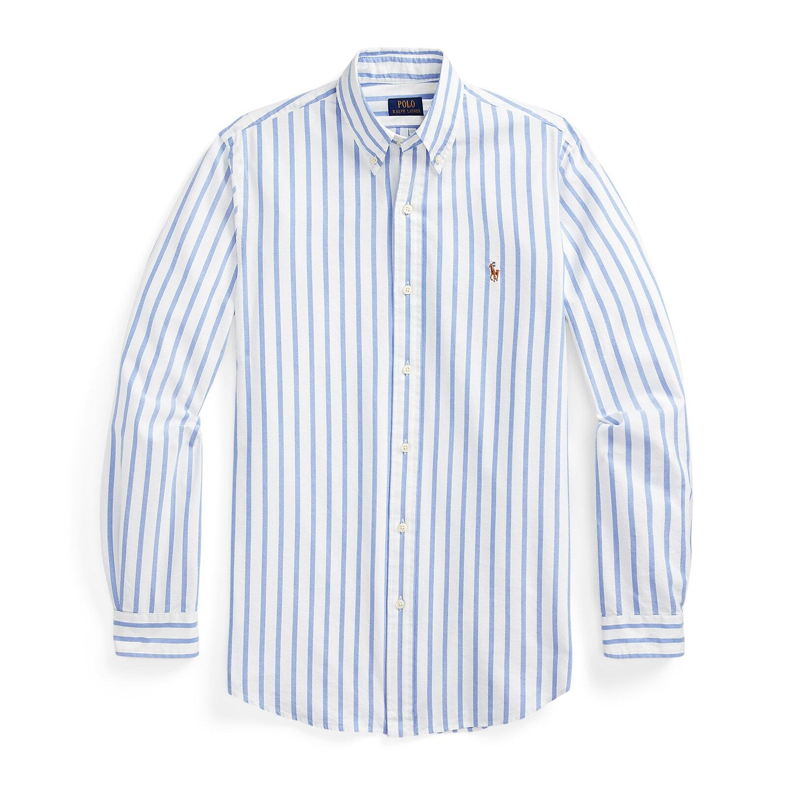 men blue custom fit striped oxford shirt