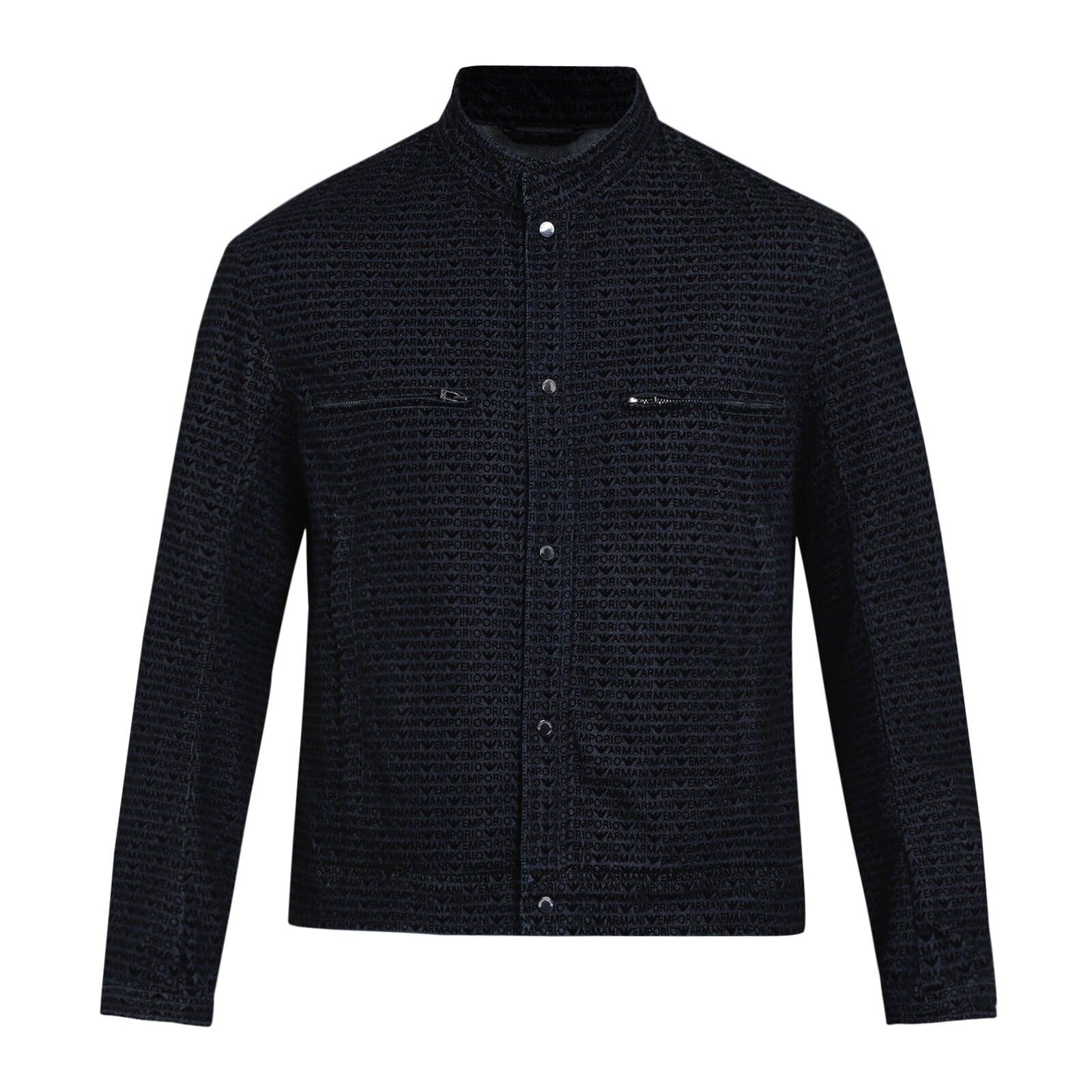 men navy all-over flock logo denim jacket