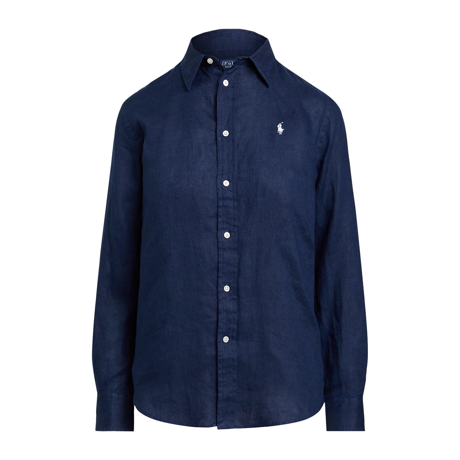 women navy relaxed fit linen shirt