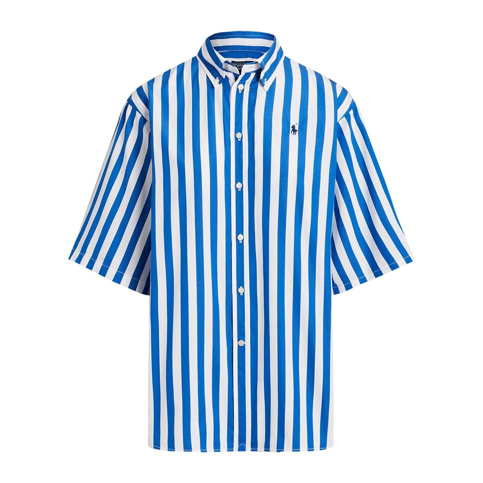 women blue relaxed fit striped cotton shirt