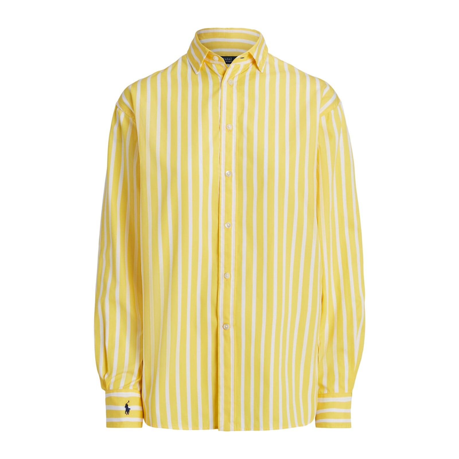 women yellow relaxed fit striped cotton shirt