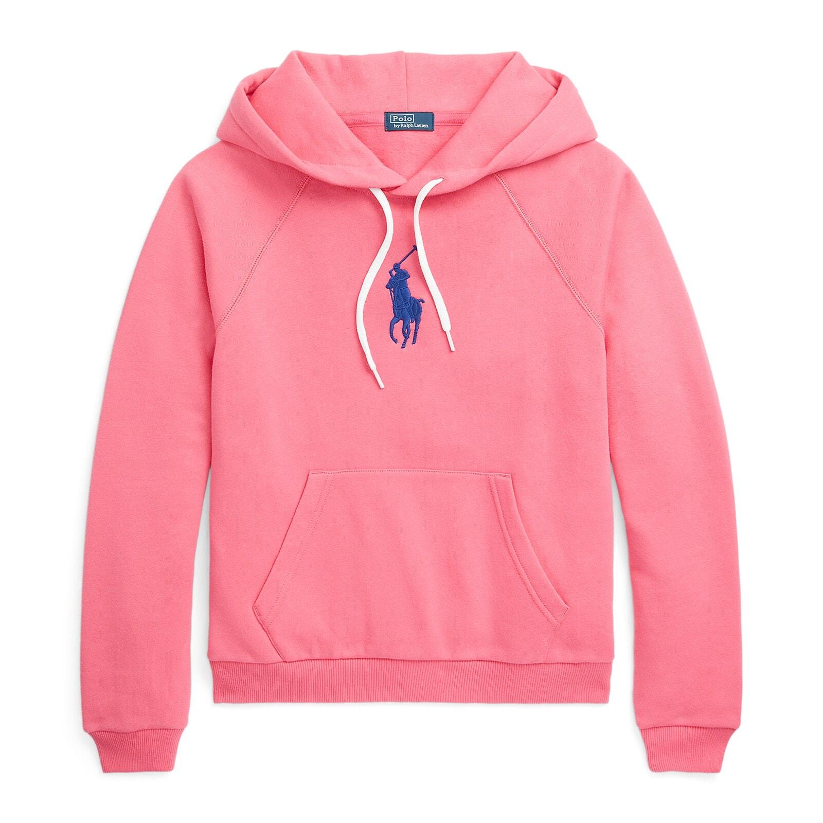 women pink shrunken fit big pony fleece hoodie