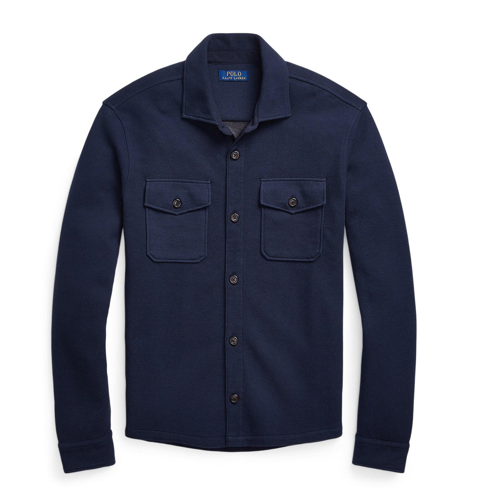 men navy double-knit mesh overshirt