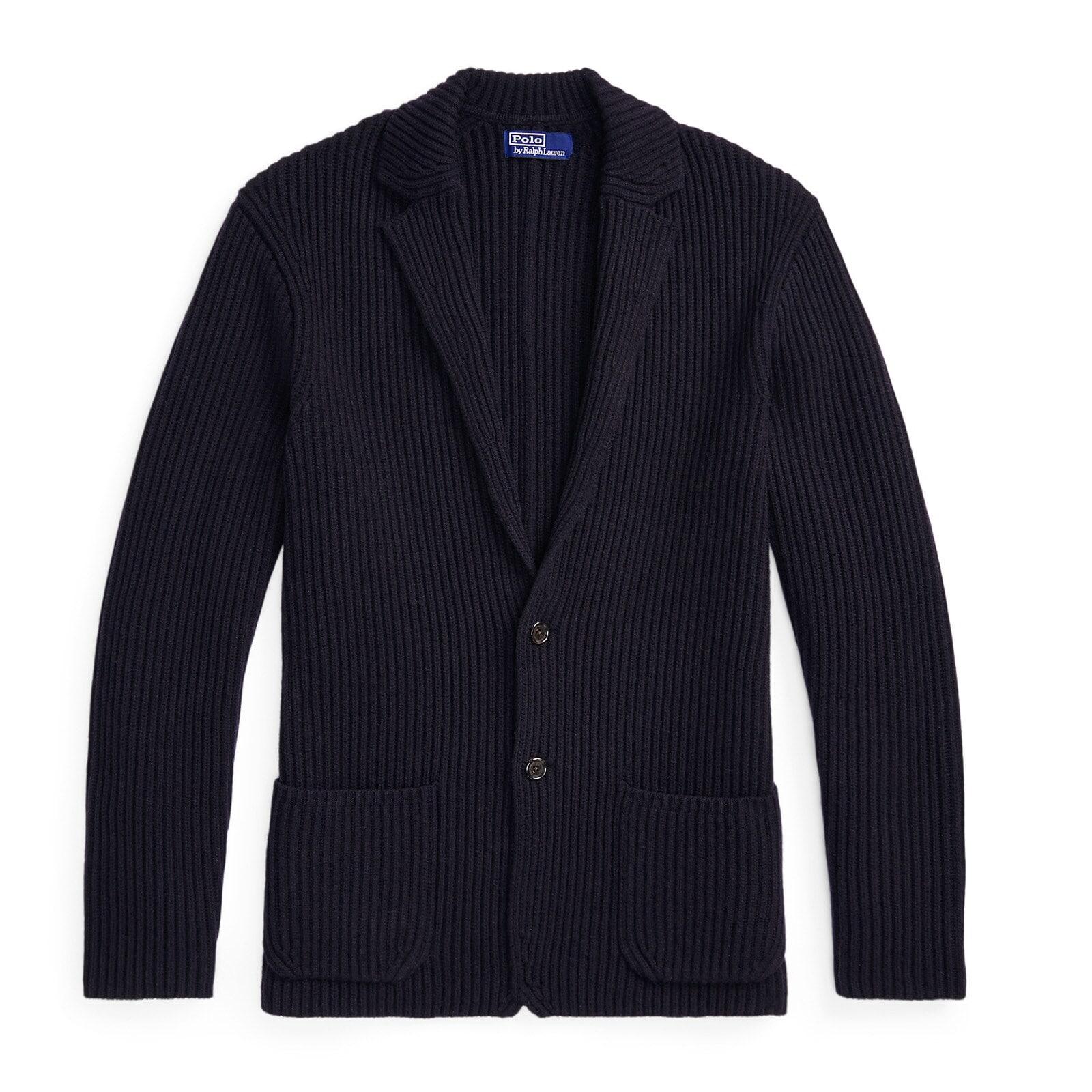 men navy wool-blend blazer cardigan