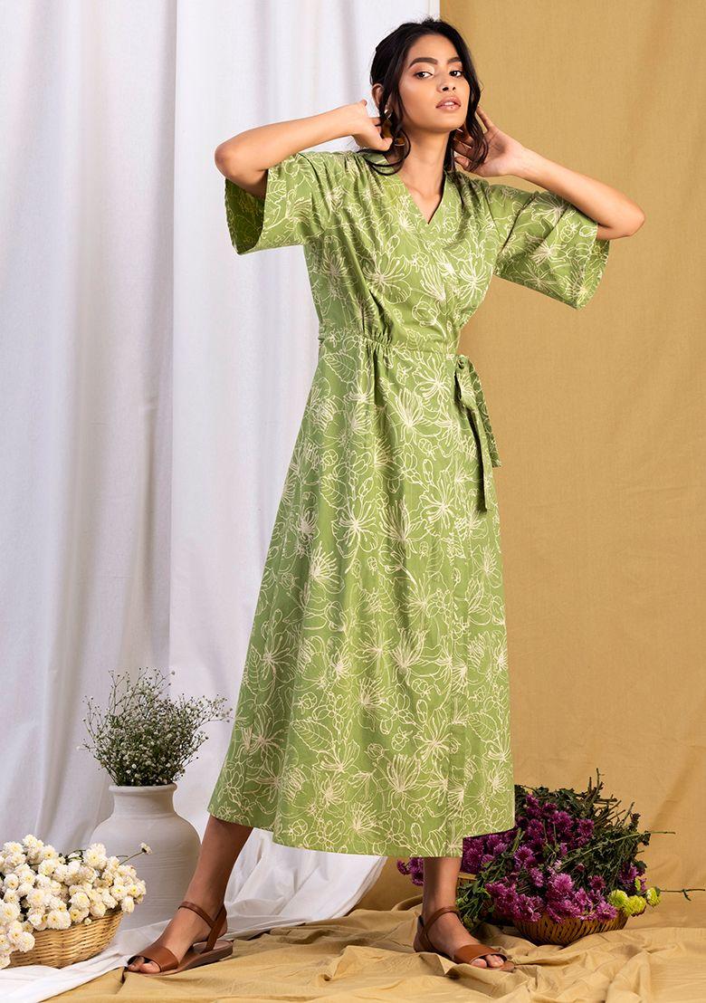 green floral wrap maxi dress