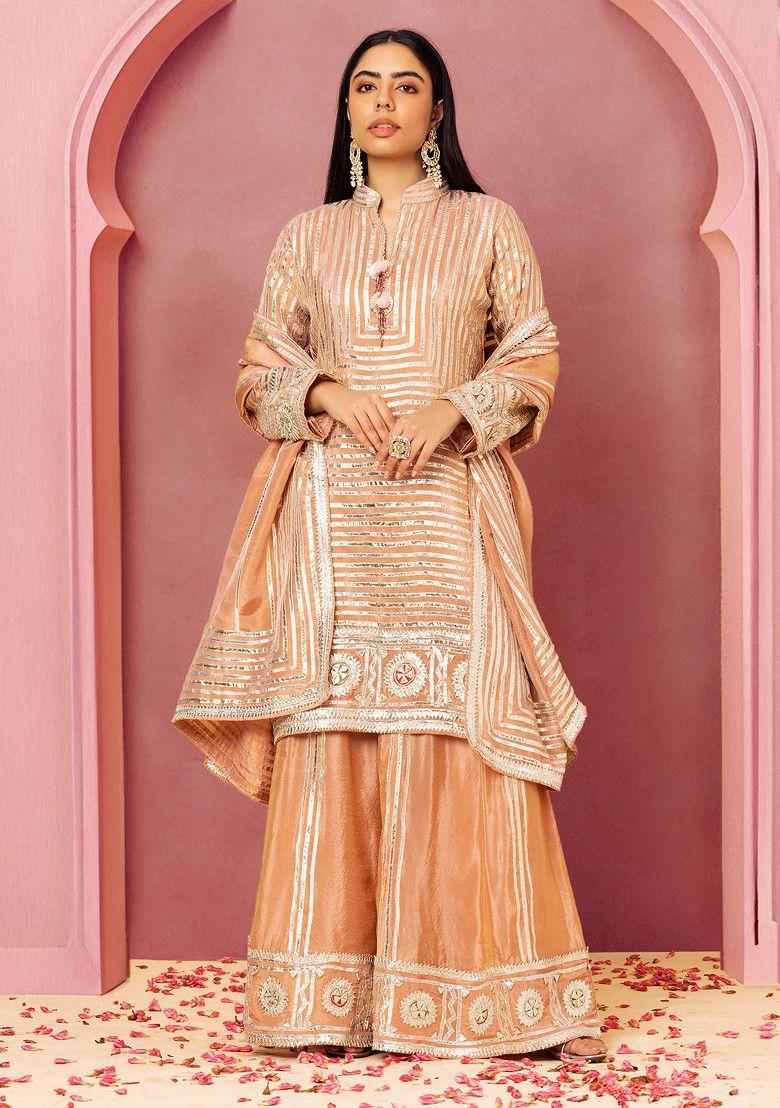 peach sharara set with gota patti embroidered kurta and dupatta