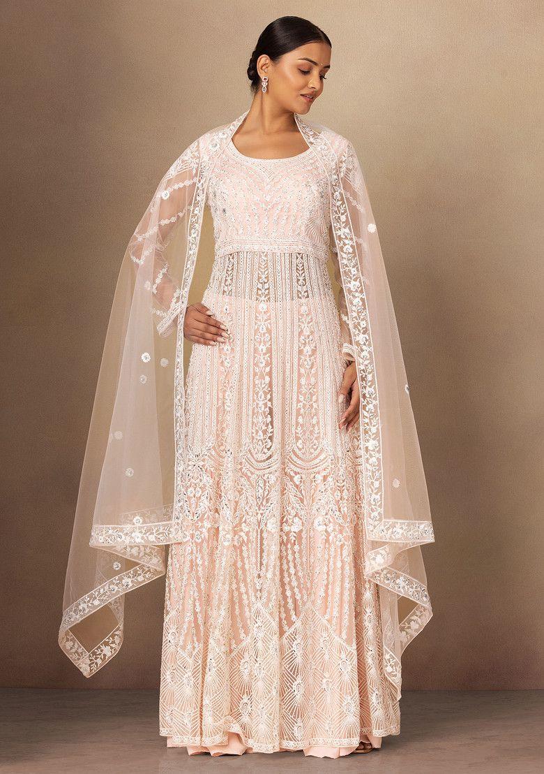 pastel pink sharara set with floral embellished kurta and embroidered dupatta