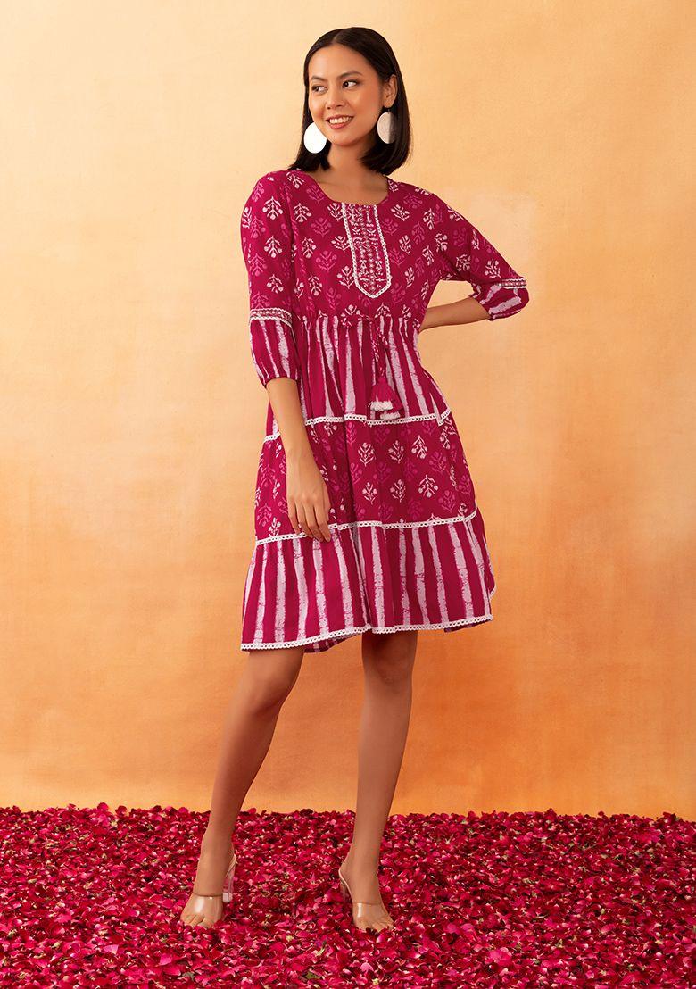 pink batik print cotton dress