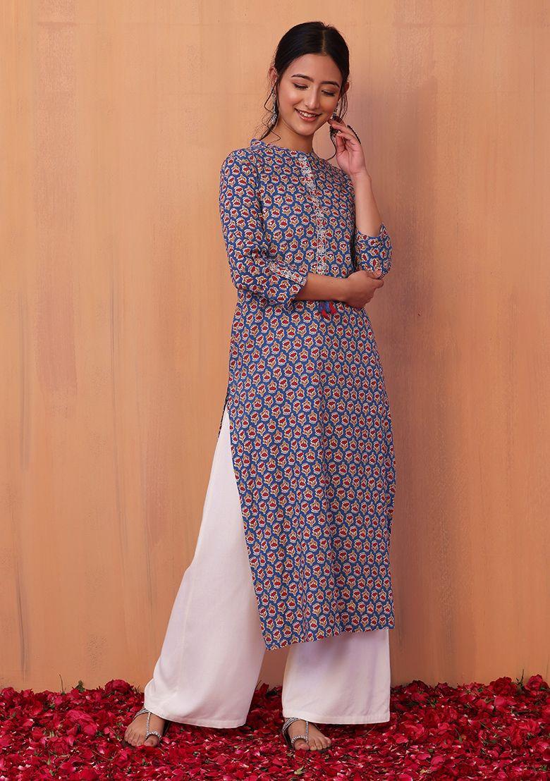 dark blue abstract boota print straight kurta