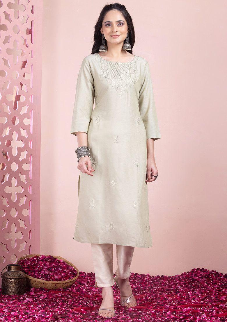 pastel green sequin embroidered straight kurta