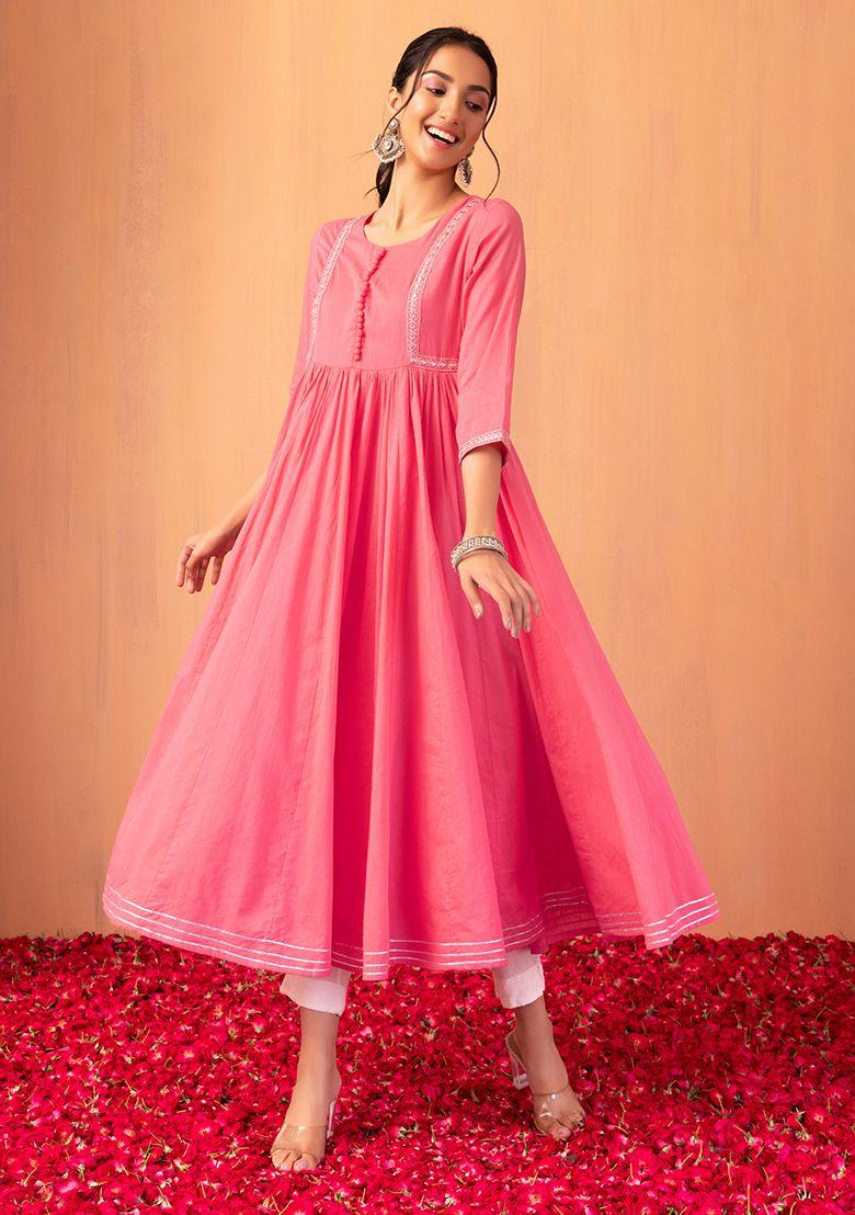 pink mirror embroidered cotton tiered dress