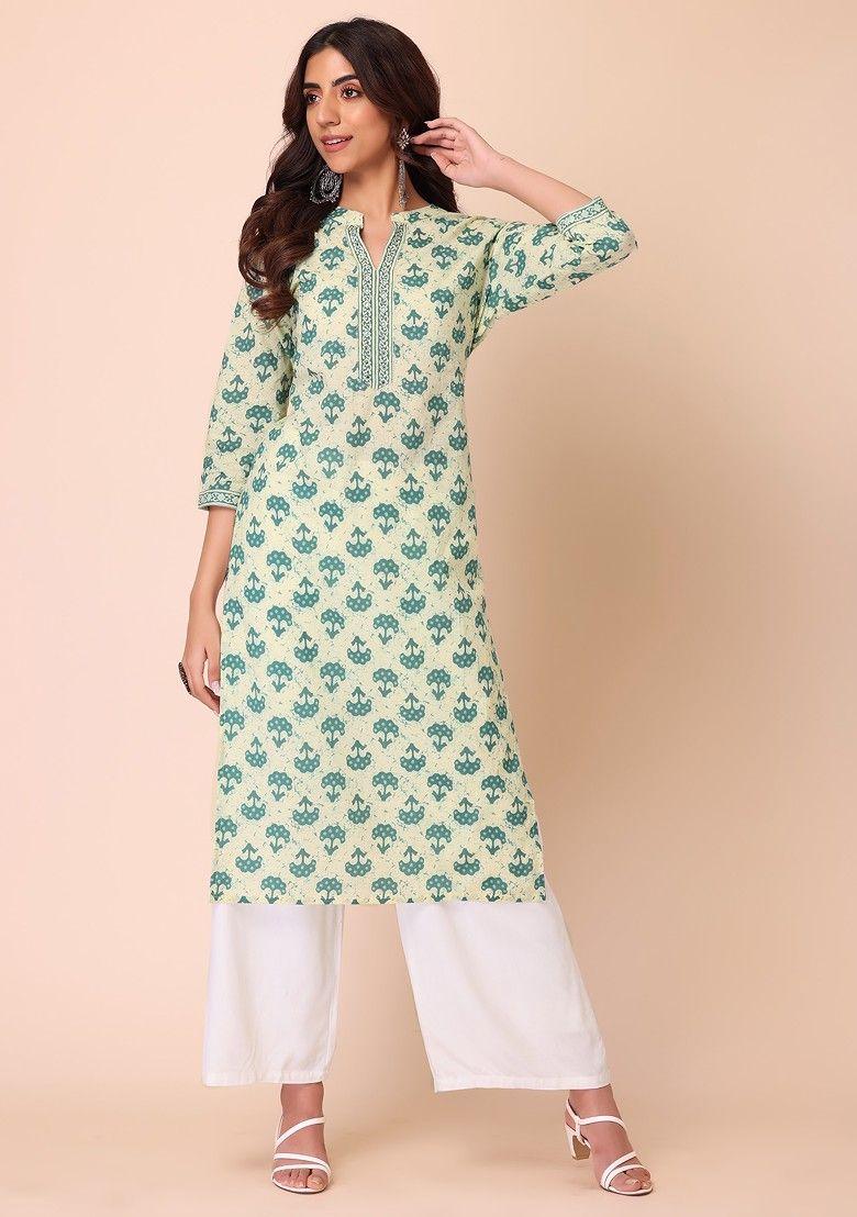 ivory and blue batik print kurta