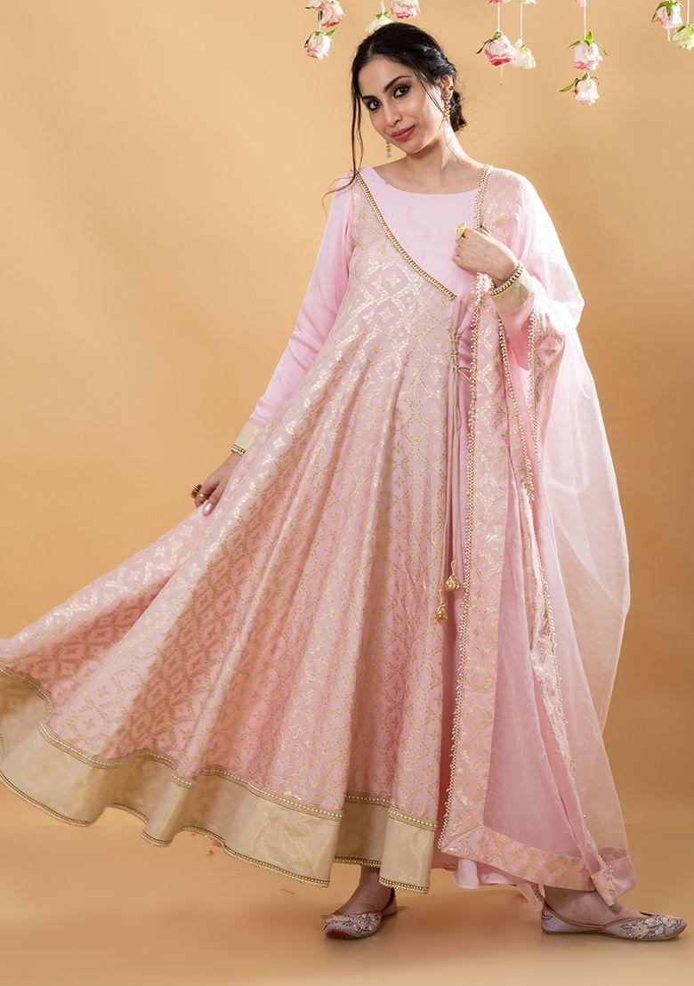 pink brocade embroidered satya angrakha set