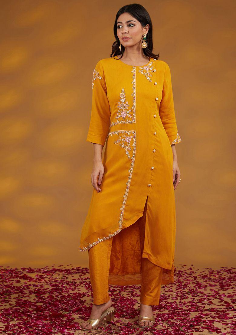 yellow zardozi embroidered georgette co-ord set