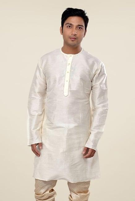 manyavar off white round neck solid kurta