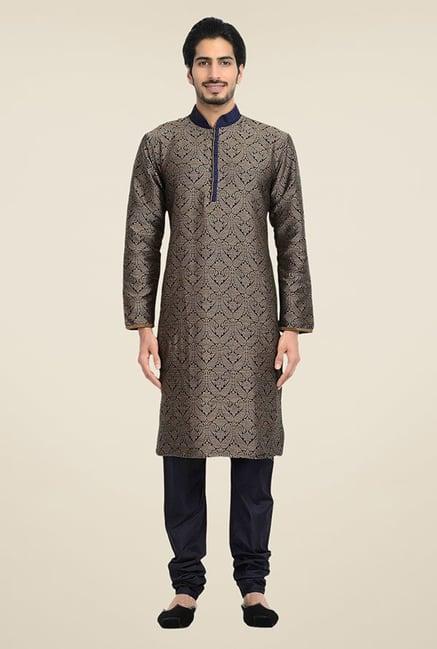 manyavar brown brocade kurta & churidar set