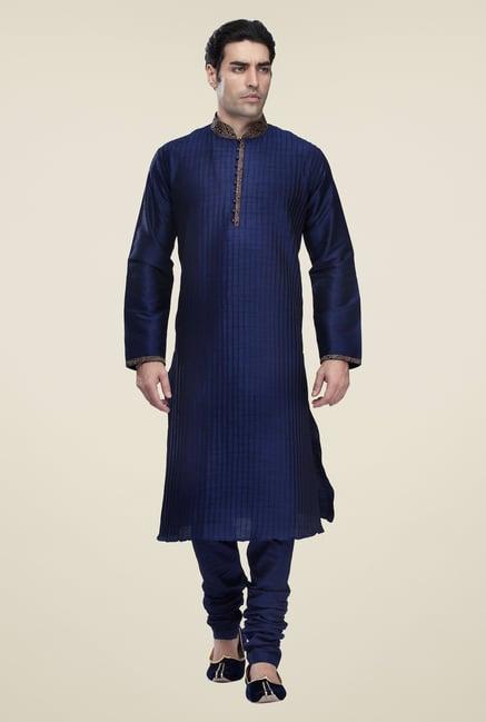 manyavar navy striped kurta & chudidar set