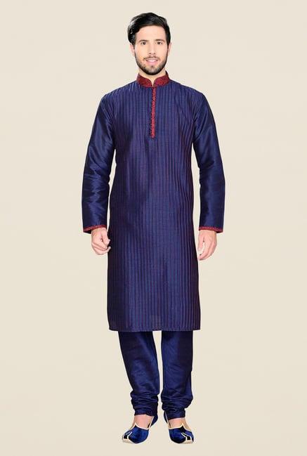 manyavar navy striped kurta & chudidar set