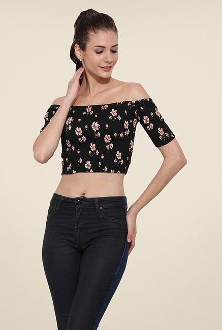 trend arrest black floral print top